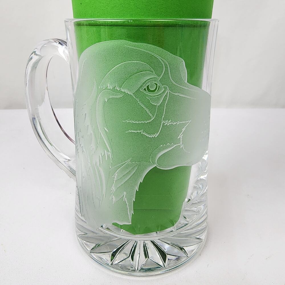 Etched Glass 18oz Mug Dog Setter Spaniel Retriever Heavy Base Excellent Cond